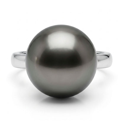 Platinum 12.5mm Tahitian Black Pearl 0.10cttw White Diamonds Ring