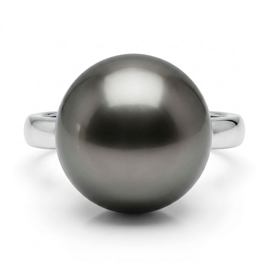 Platinum 12.5mm Tahitian Black Pearl 0.10cttw White Diamonds Ring