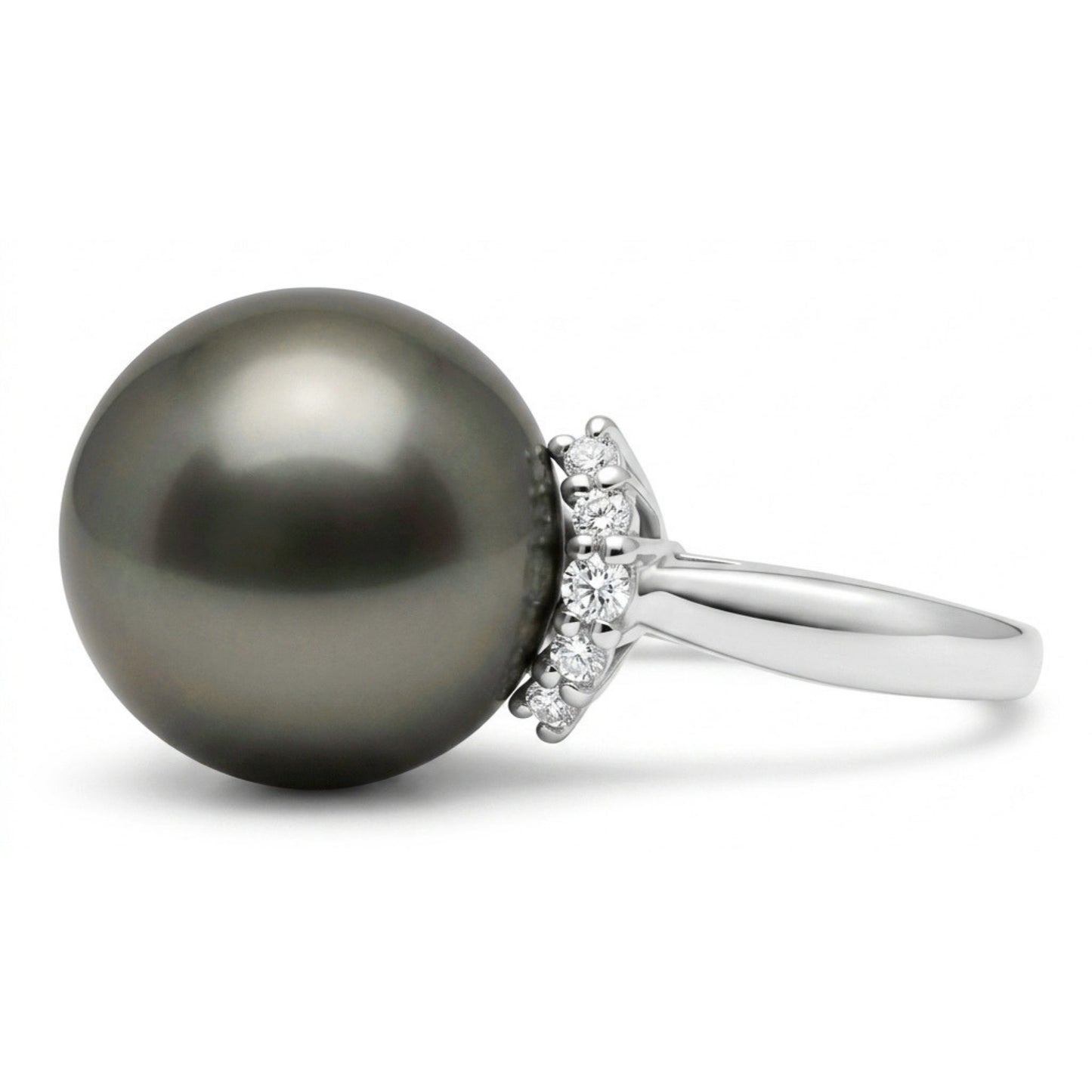 Platinum 12.5mm Tahitian Black Pearl 0.10cttw White Diamonds Ring