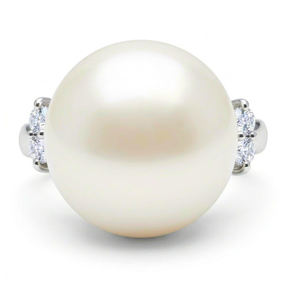 Platinum 12.7mm Freshwater White Pearl 0.12cttw White Diamonds Ring