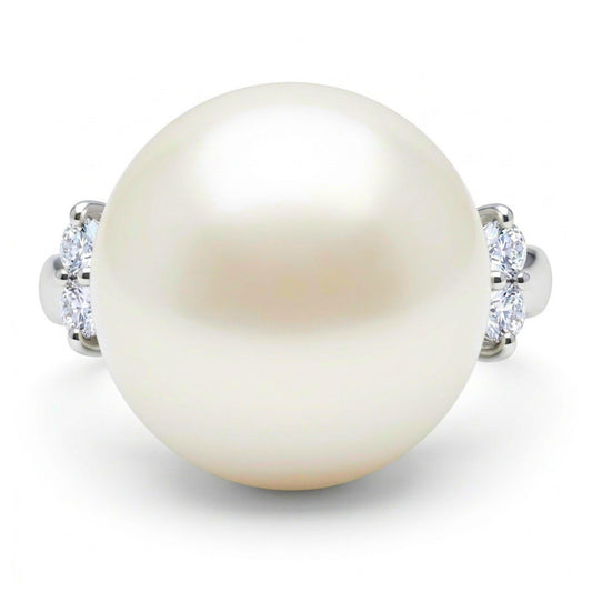 Platinum 12.7mm Freshwater White Pearl 0.12cttw White Diamonds Ring