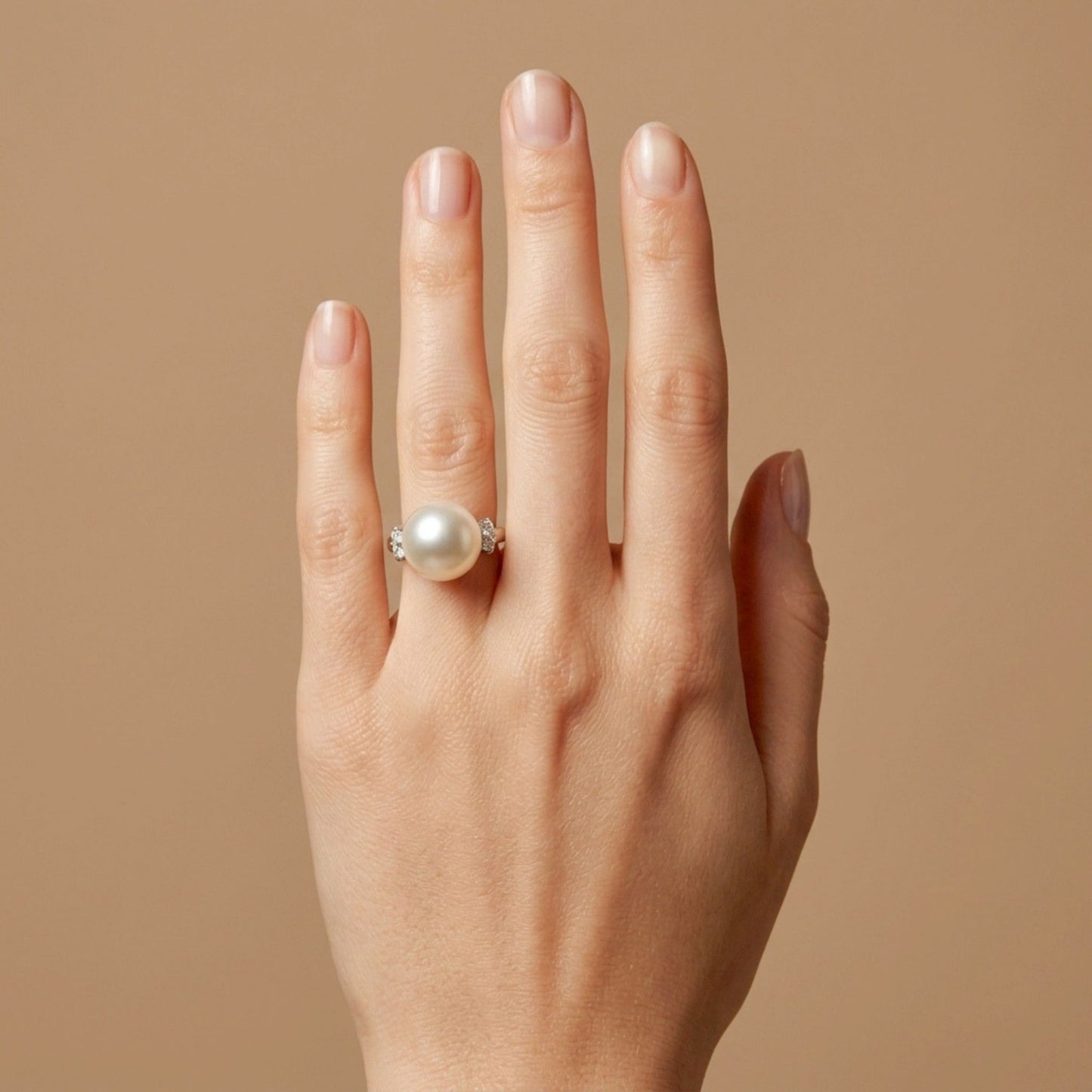 Platinum 12.7mm Freshwater White Pearl 0.12cttw White Diamonds Ring