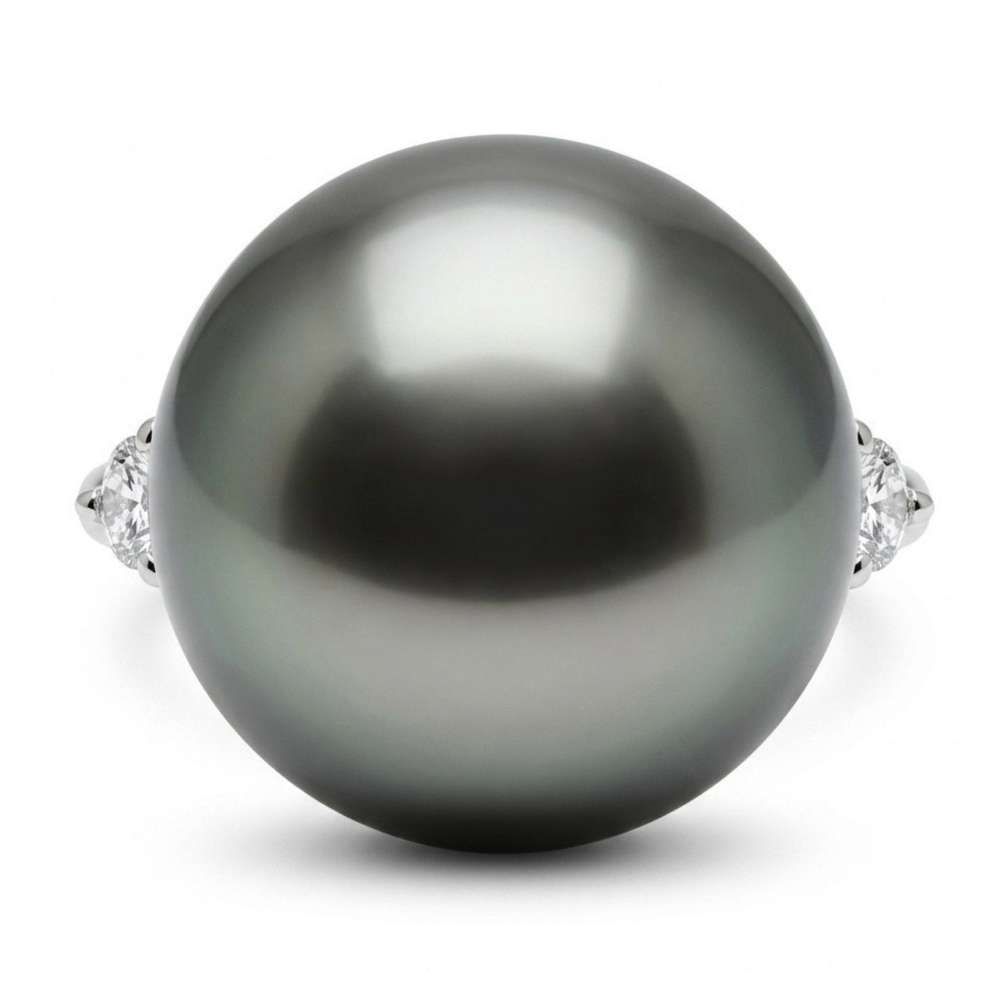 Platinum 12.7mm Tahitian Black Pearl 0.28cttw White Diamonds Ring