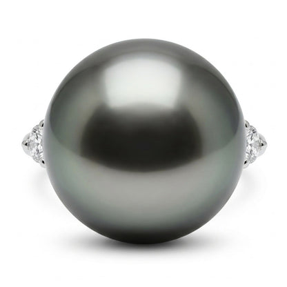 Platinum 12.7mm Tahitian Black Pearl 0.28cttw White Diamonds Ring