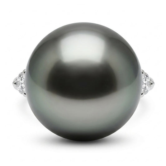 Platinum 12.7mm Tahitian Black Pearl 0.28cttw White Diamonds Ring