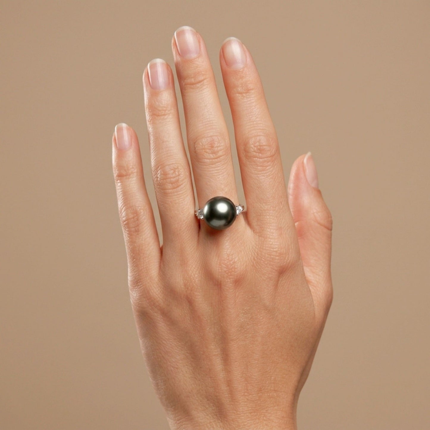 Platinum 12.7mm Tahitian Black Pearl 0.28cttw White Diamonds Ring