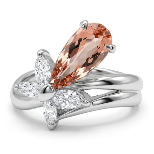 Platinum 1.10ct Pear Shape Imperial Topaz 0.32cttw White Diamonds Ring