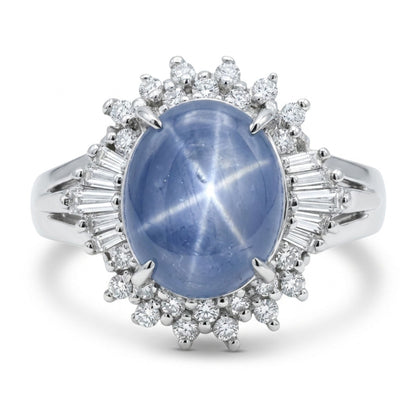 Platinum 2.31ct Oval Star Sapphire 0.24cttw White Diamonds Ring