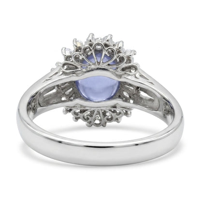 Platinum 2.31ct Oval Star Sapphire 0.24cttw White Diamonds Ring