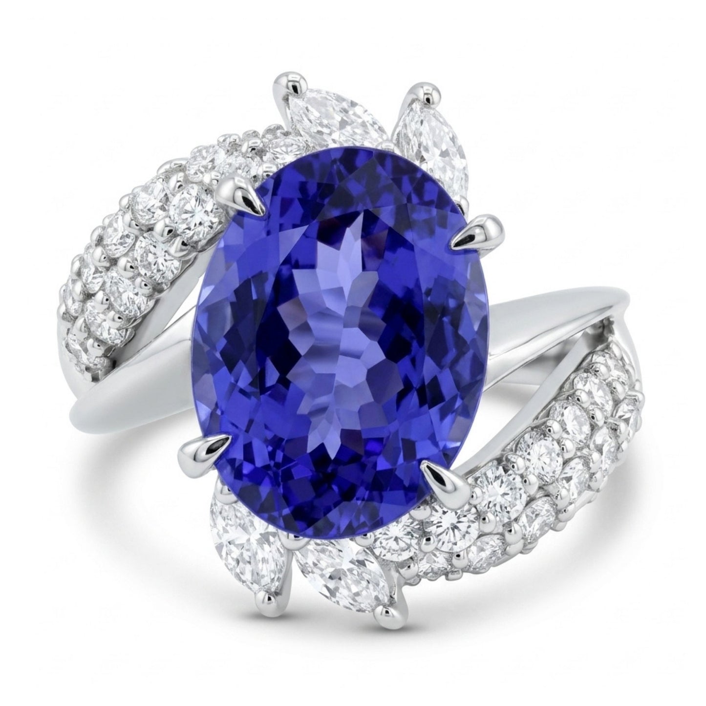 Platinum 3.32ct Oval Blue Wing Tanzanite 1.09cttw White Diamonds Ring