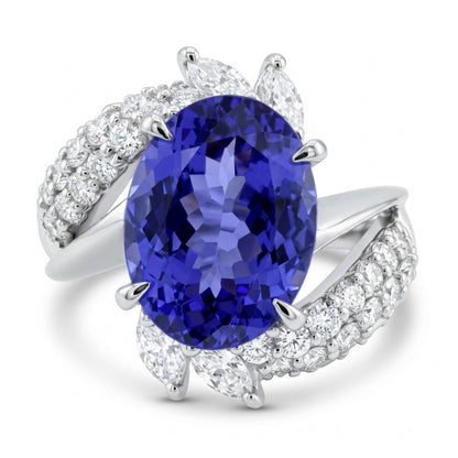 Platinum 3.32ct Oval Blue Wing Tanzanite 1.09cttw White Diamonds Ring