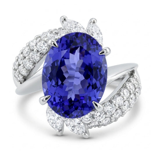 Platinum 3.32ct Oval Blue Wing Tanzanite 1.09cttw White Diamonds Ring