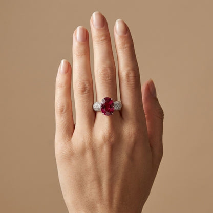 Platinum 3.79ct Oval Rubellite 0.66cttw White Diamonds Ring