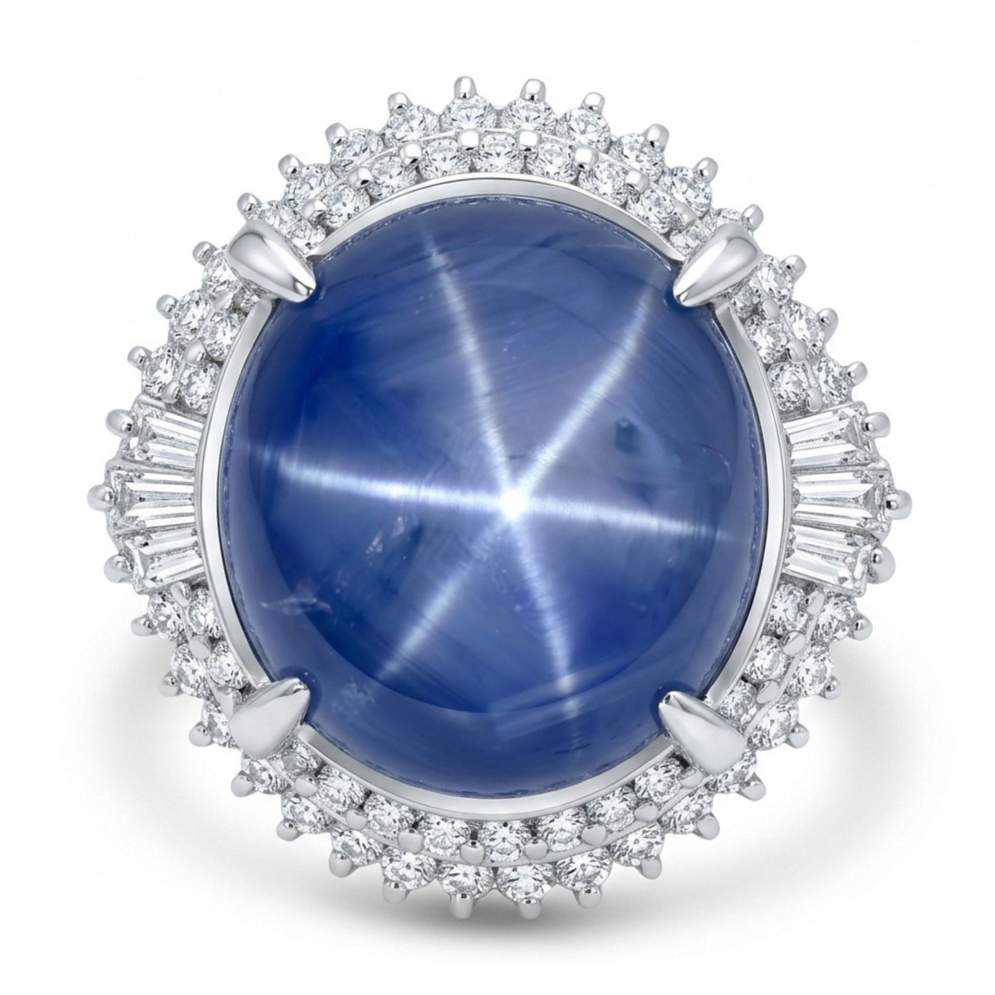 Platinum 24.12ct Oval Star Sapphire 0.87cttw White Diamonds Ring