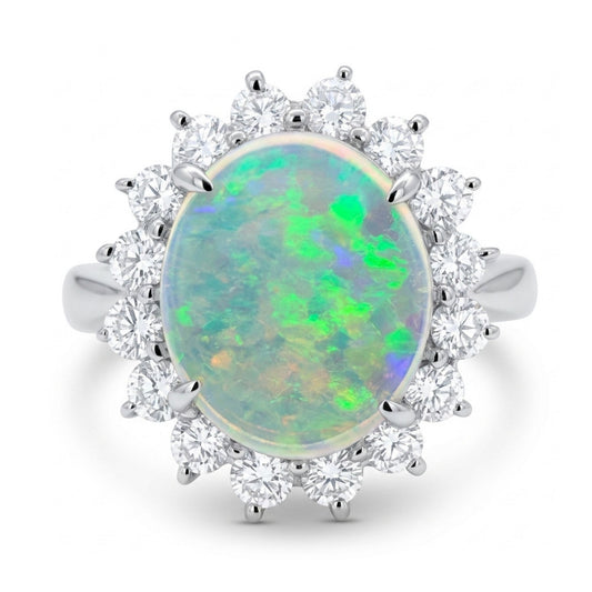 Platinum 1.29ct Oval Crystal Opal 0.53cttw White Diamonds Ring