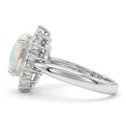 Platinum 1.29ct Oval Crystal Opal 0.53cttw White Diamonds Ring