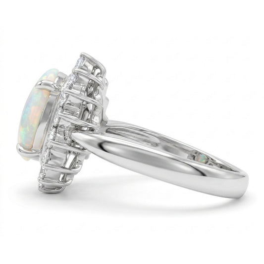 Platinum 1.29ct Oval Crystal Opal 0.53cttw White Diamonds Ring