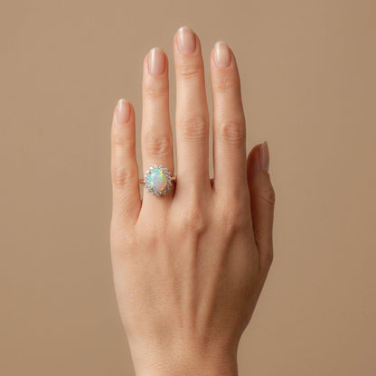 Platinum 1.29ct Oval Crystal Opal 0.53cttw White Diamonds Ring