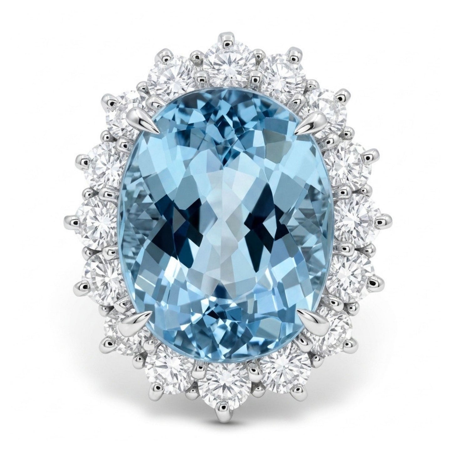 Platinum 8.86ct Oval Santa Maria Aquamarine 1.65cttw White Diamonds Ring