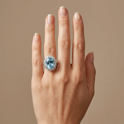 Platinum 8.86ct Oval Santa Maria Aquamarine 1.65cttw White Diamonds Ring