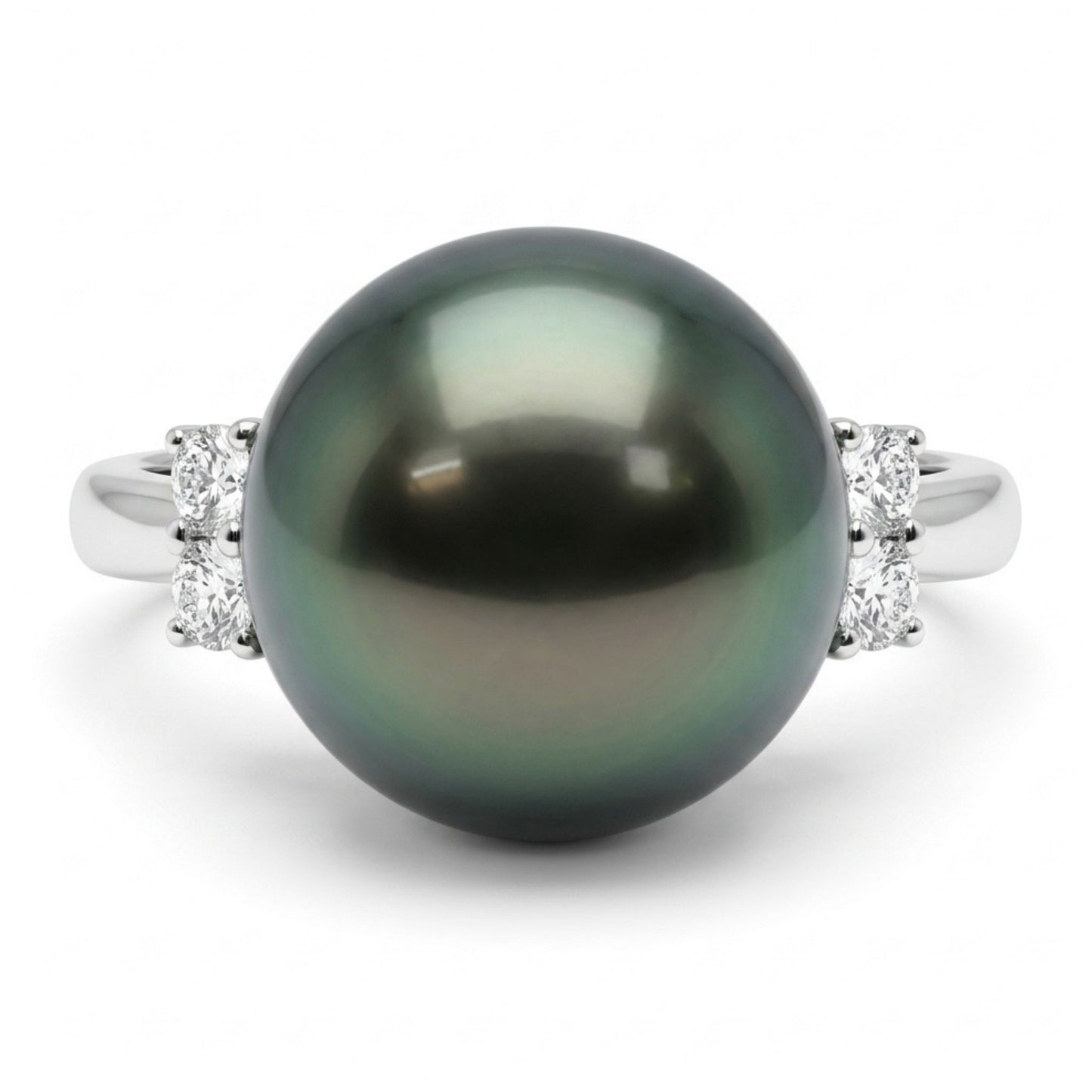 Platinum 11.1mm Tahitian Black Pearl 0.16cttw White Diamonds Ring