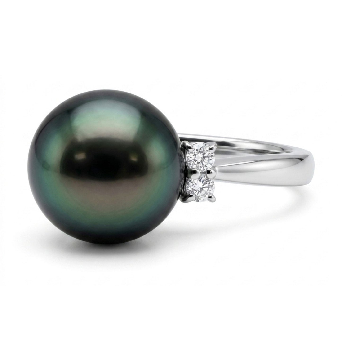 Platinum 11.1mm Tahitian Black Pearl 0.16cttw White Diamonds Ring