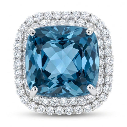 Platinum 9.54ct Cushion Santa Maria Aquamarine 1.35cttw White Diamonds Ring
