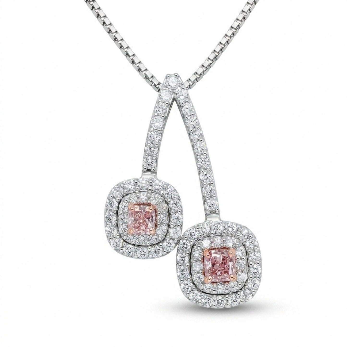 Platinum & 18K 0.24cttw Cushion Pink Diamond 0.47cttw White Diamonds Necklace