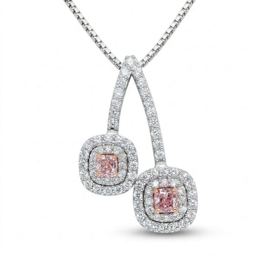 Platinum & 18K 0.24cttw Cushion Pink Diamond 0.47cttw White Diamonds Necklace