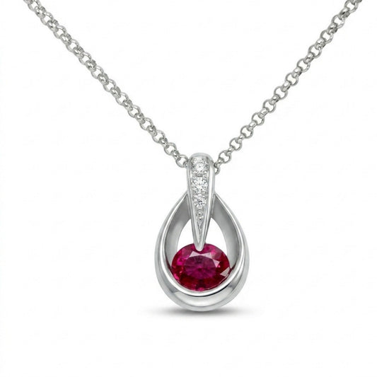 Platinum 0.56ct Oval Ruby 0.05cttw White Diamonds Necklace