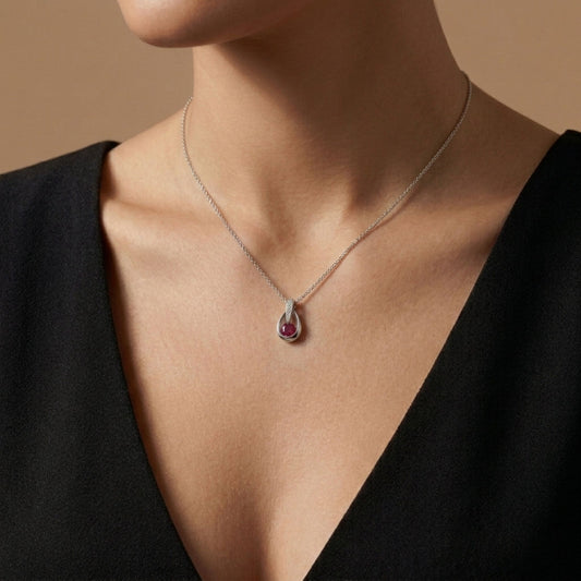 Platinum 0.56ct Oval Ruby 0.05cttw White Diamonds Necklace