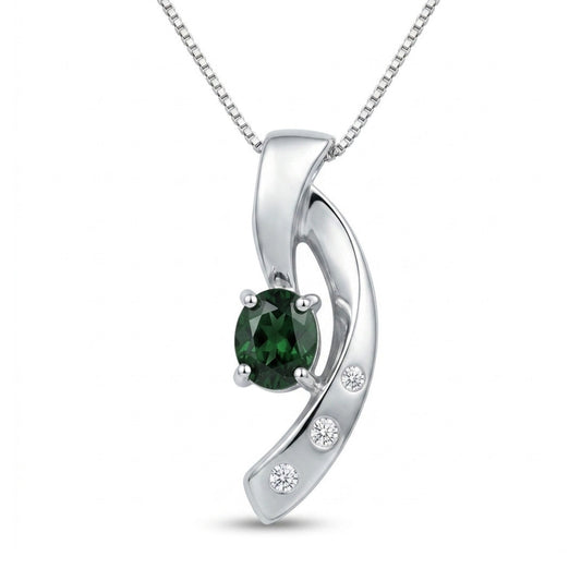 Platinum 1.16ct Oval Tsavorite 0.06cttw White Diamonds Necklace