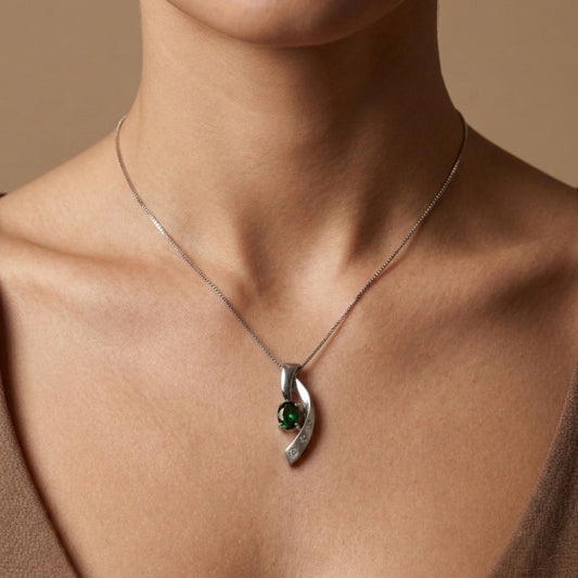 Platinum 1.16ct Oval Tsavorite 0.06cttw White Diamonds Necklace