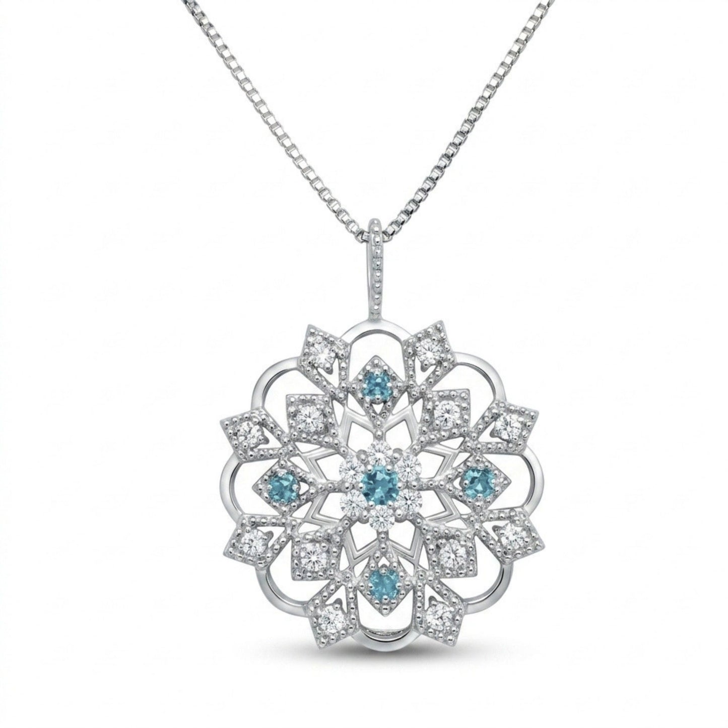Platinum 0.04cttw Round Paraiba 0.12cttw White Diamonds Necklace