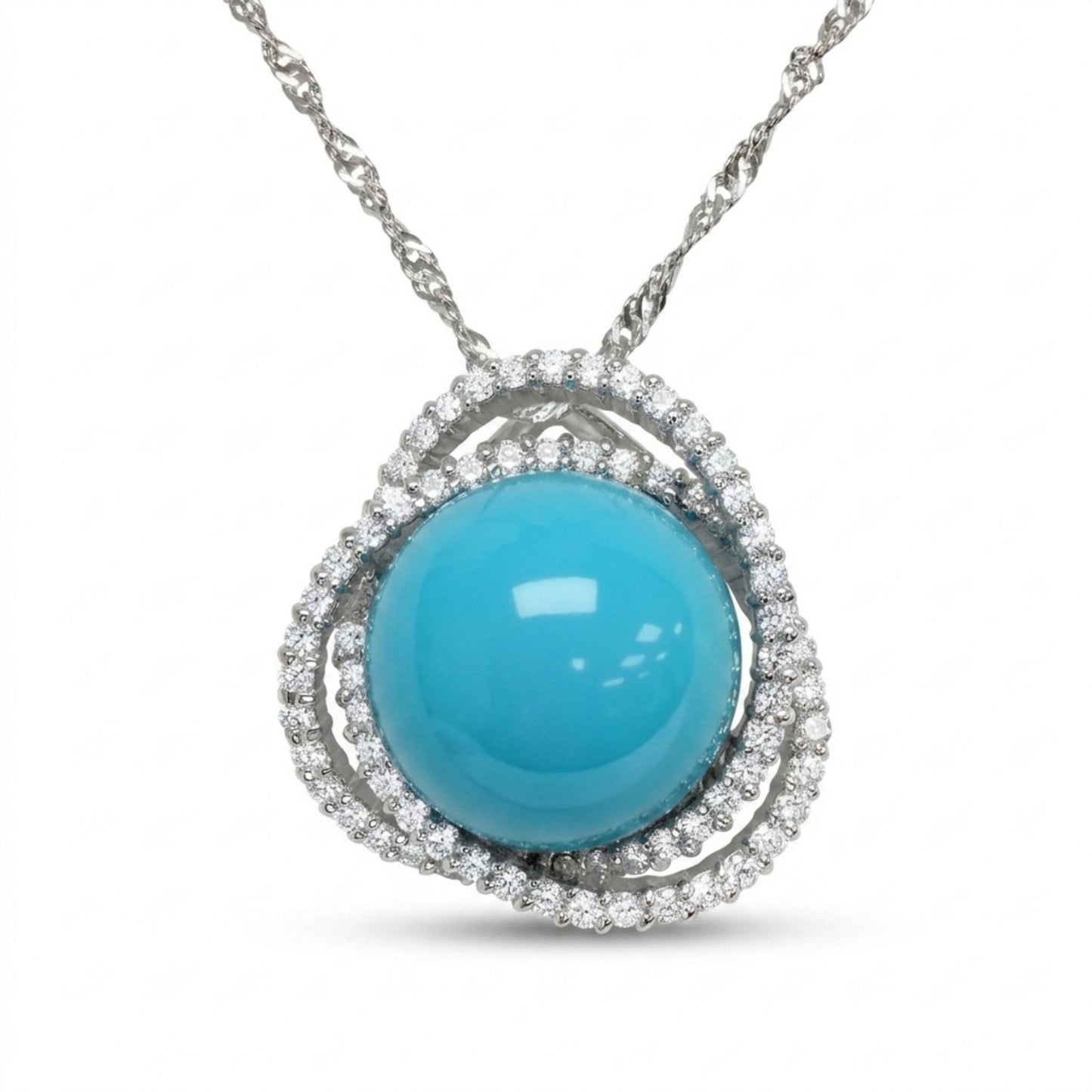 18K 14mm Sleeping Beauty Turquoise 0.96cttw White Diamonds Necklace