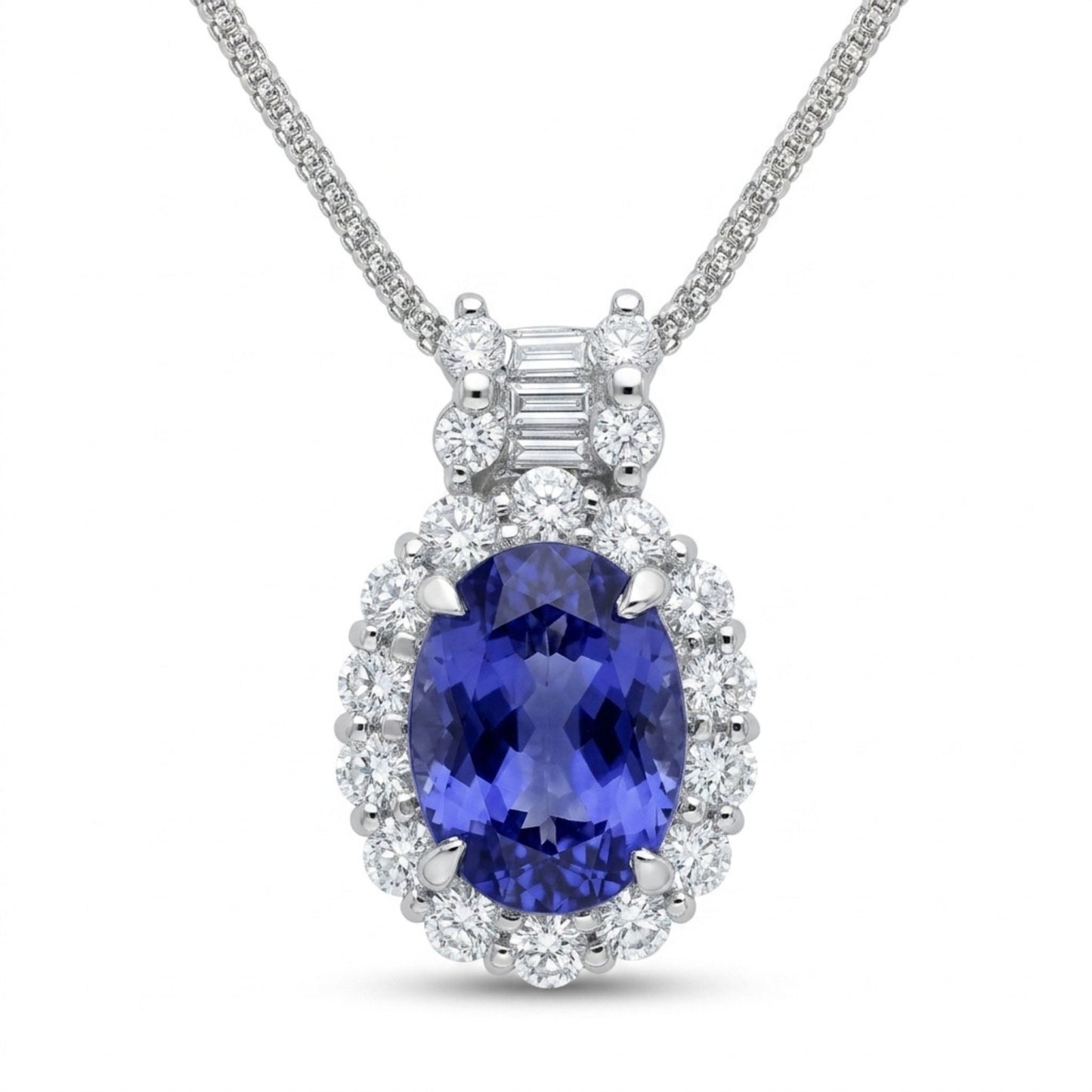 Platinum 2.96ct Oval Blue Wing Tanzanite 1.10cttw White Diamonds Necklace