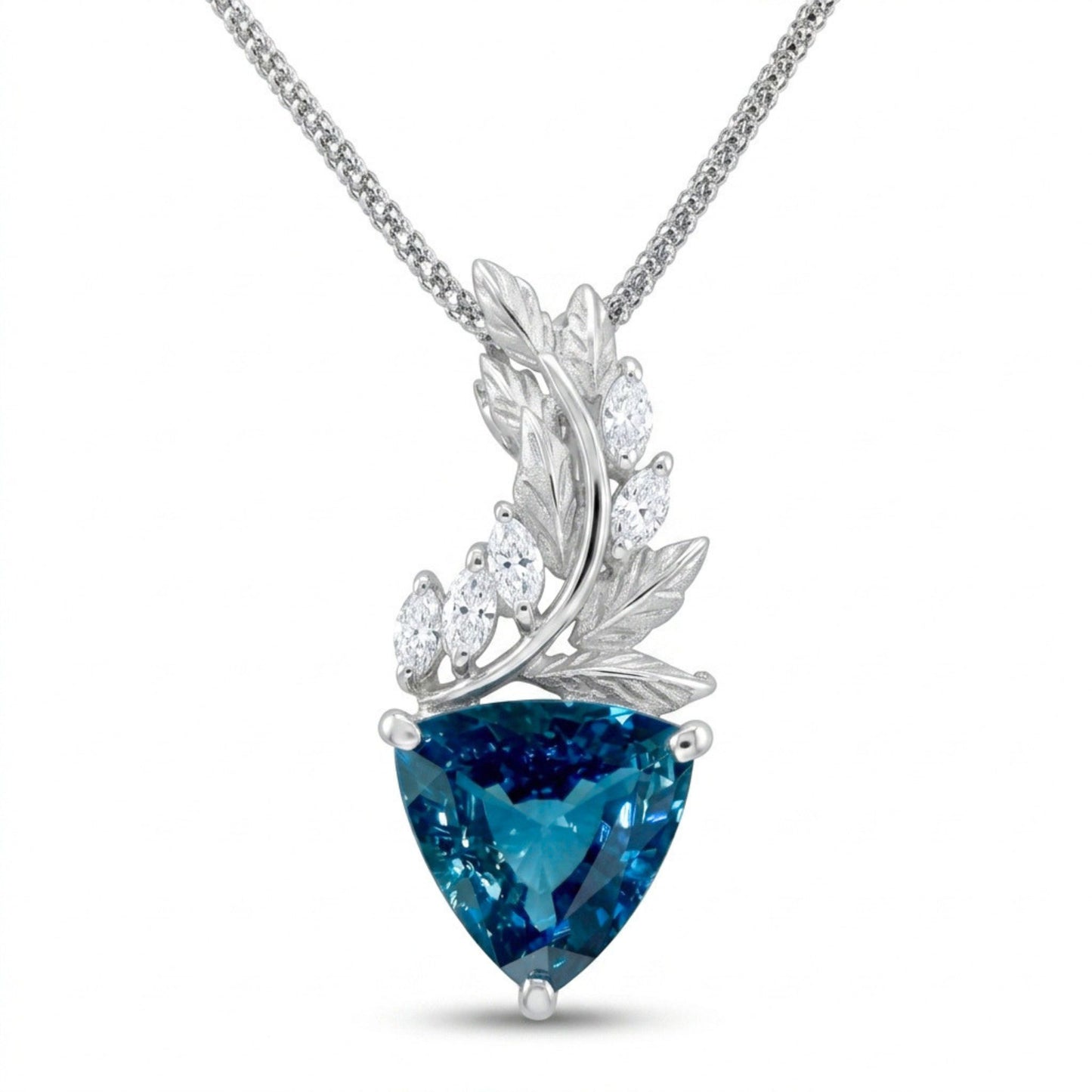 18K 5.03ct Trilliant Blue Zircon 0.30cttw White Diamonds Necklace