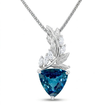 18K 5.03ct Trilliant Blue Zircon 0.30cttw White Diamonds Necklace