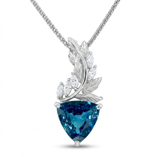 18K 5.03ct Trilliant Blue Zircon 0.30cttw White Diamonds Necklace