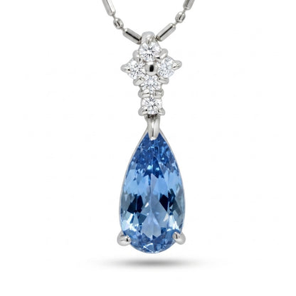 Platinum 1.37ct Pear Shape Santa Maria Aquamarine 0.11cttw White Diamonds Necklace