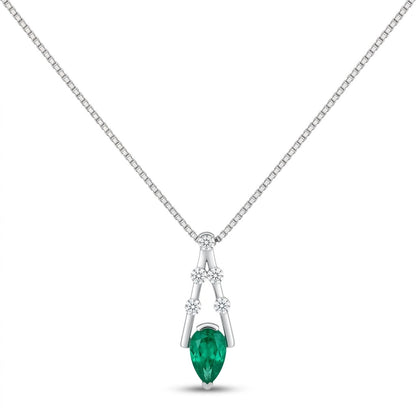 Platinum 1.15ct Pear Shape Colombian Emerald 0.37cttw White Diamonds Necklace