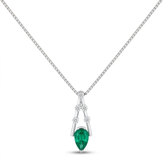 Platinum 1.15ct Pear Shape Colombian Emerald 0.37cttw White Diamonds Necklace