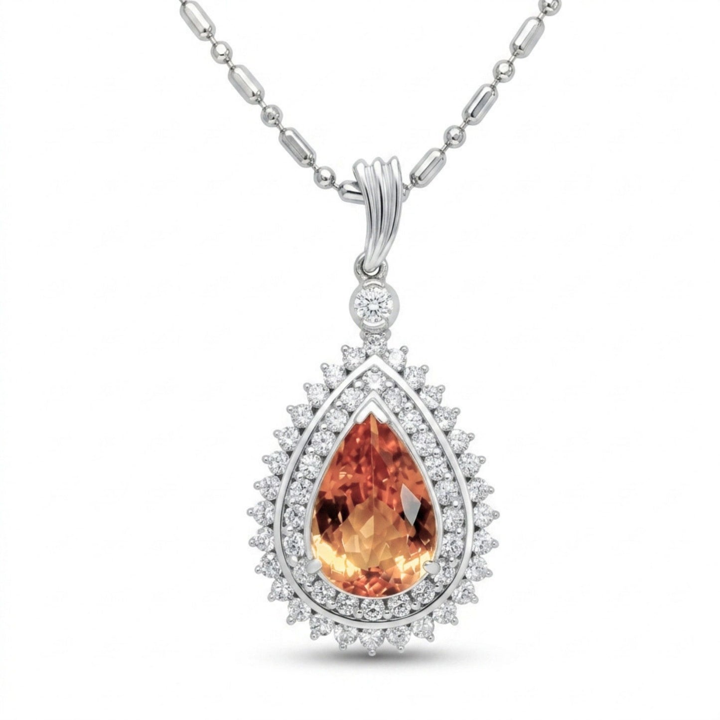 Platinum 3.18ct Pear Shape Imperial Topaz 0.87cttw White Diamonds Necklace