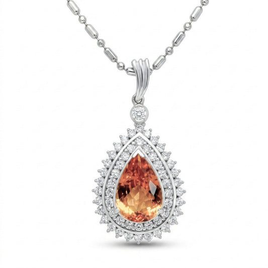 Platinum 3.18ct Pear Shape Imperial Topaz 0.87cttw White Diamonds Necklace