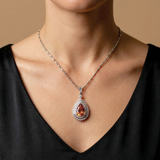 Platinum 3.18ct Pear Shape Imperial Topaz 0.87cttw White Diamonds Necklace