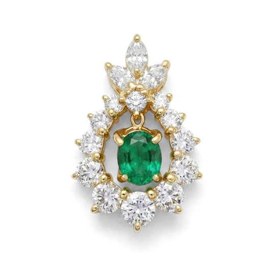 18K 0.48ct Oval Colombian Emerald 1.29cttw White Diamonds Pendant
