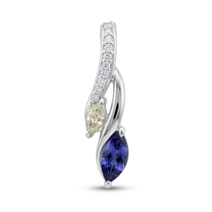 18K 0.53ct Marquise Blue Sapphire 0.18ct Marquise Yellow Diamond 0.07cttw White Diamonds Pendant