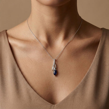 18K 0.53ct Marquise Blue Sapphire 0.18ct Marquise Yellow Diamond 0.07cttw White Diamonds Pendant
