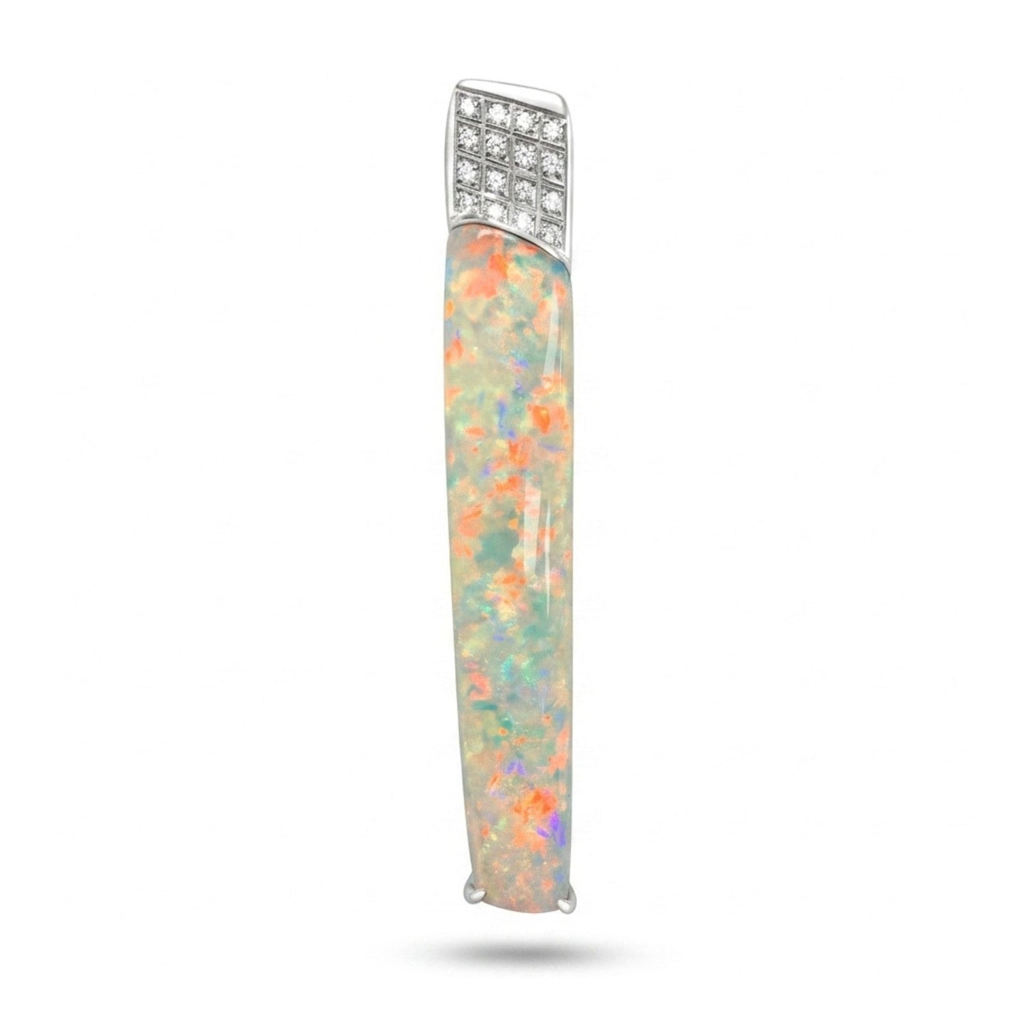 18K 19.59ct Fancy Cut Crystal Opal 0.11cttw White Diamonds Pendant
