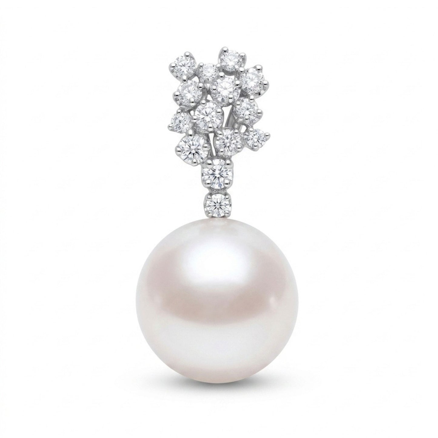 Platinum 14mm Freshwater White Pearl 0.41cttw White Diamonds Pendant